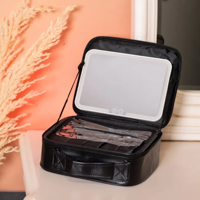 Органайзер косметичка з еко шкіри з дзеркалом та підсвічуванням 26×22×9 см (HP-10-2AB) - зображення 10