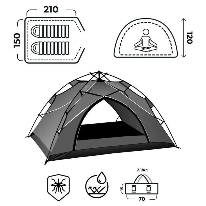 Намет автоматичний 2 х місний туристичний для риболовлі для кемпінгу двомісний водонепроникний (LU001O) - зображення 10
