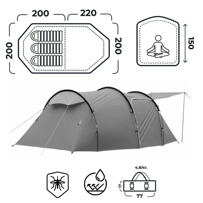 Намет туристичний з тентом 4 х місний кемпінг для риболовлі для туризму водонепроникна (LU004) - зображення 9