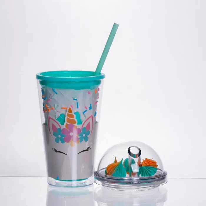 пластикова склянка з трубочкою та кришкою 400 (мл) багаторазова пластикова склянка Бірюзовий HP-18-1TU (HP-18-1TU) - зображення 2