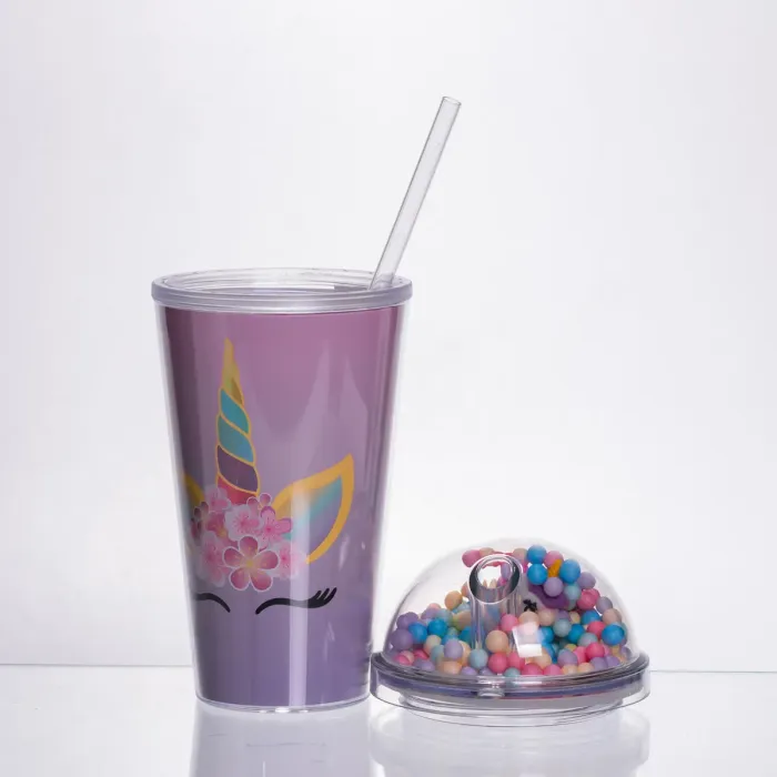 пластикова склянка з трубочкою та кришкою 400 (мл) багаторазова пластикова склянка Фіолетовий HP-18-2V (HP-18-2V) - зображення 2