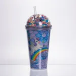 пластиковий стакан з трубочкою і кришкою 400 мл багаторазовий Блакитний HP-18-2Y (HP-18-2Y)