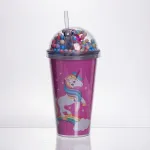 пластикова склянка з трубочкою та кришкою 400 (мл) багаторазова пластикова склянка Малиновий HP-18-2P (HP-18-2P)