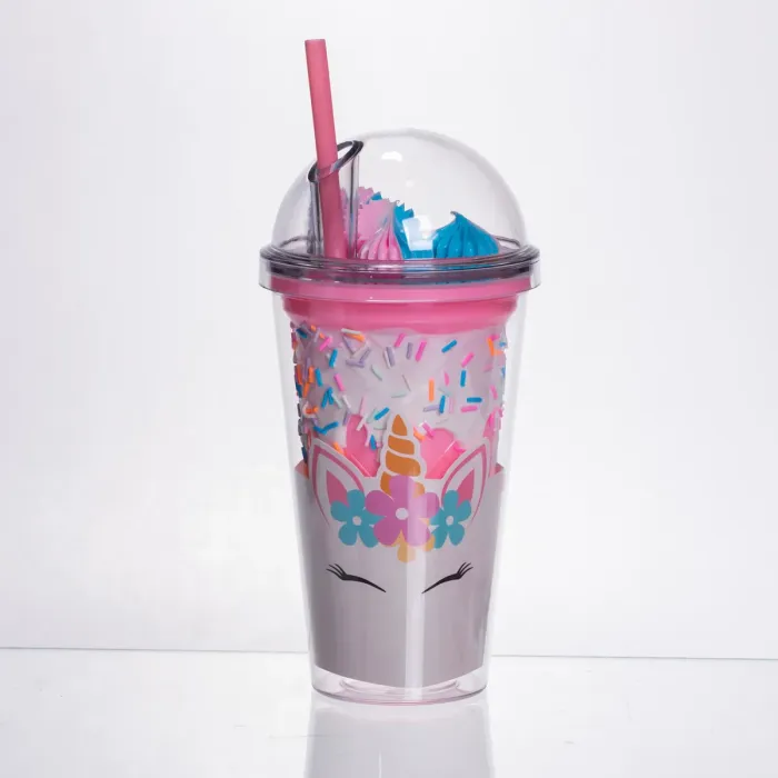 пластиковий стакан з трубочкою і кришкою 400 мл багаторазовий Рожевий HP-18-1P (HP-18-1P) - зображення 1