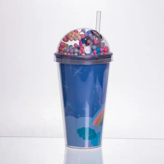 пластиковий стакан з трубочкою і кришкою 400 мл багаторазовий Синій HP-18-2BL (HP-18-2BL) - зображення 3
