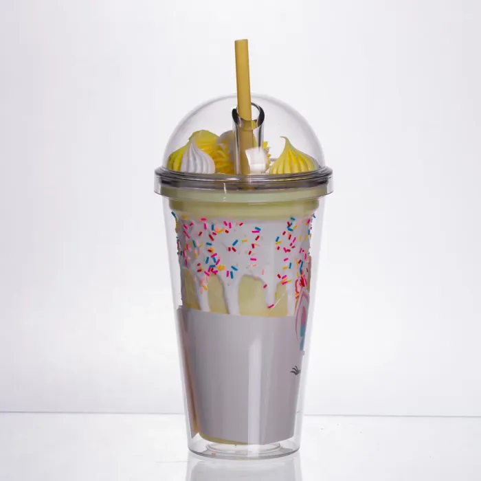 пластиковий стакан з трубочкою і кришкою 400 мл багаторазовий Жовтий HP-18-1Y (HP-18-1Y) - зображення 3