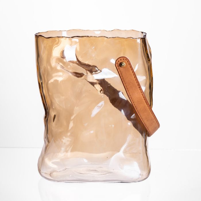 Подарункова скляна ваза сумочка з ручкою 18×9×25 (см) декоративна ваза 2.8 (л) для квітів Коричневий HP-19-157-1 (HP-19-157-1) - изображение 1