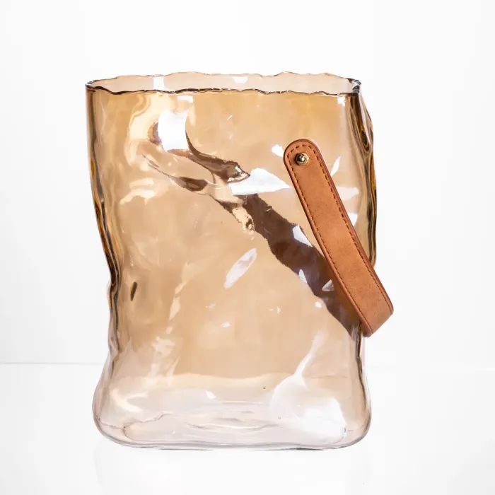 Подарункова скляна ваза сумочка з ручкою 18×9×25 (см) декоративна ваза 2.8 (л) для квітів Коричневий HP-19-157-1 (HP-19-157-1) - зображення 1