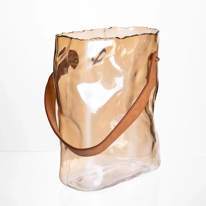 Подарункова скляна ваза сумочка з ручкою 18×9×25 (см) декоративна ваза 2.8 (л) для квітів Коричневий HP-19-157-1 (HP-19-157-1) - зображення 3