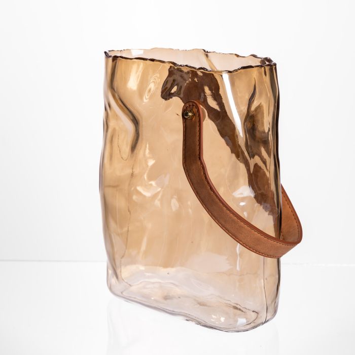 Подарункова скляна ваза сумочка з ручкою 18×9×25 (см) декоративна ваза 2.8 (л) для квітів Коричневий HP-19-157-1 (HP-19-157-1) - изображение 4