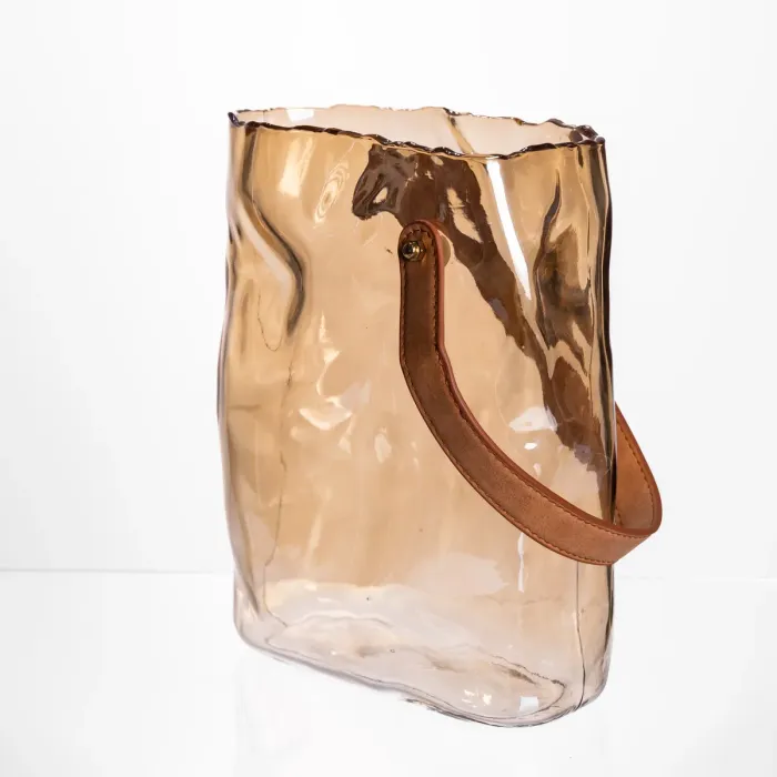 Подарункова скляна ваза сумочка з ручкою 18×9×25 (см) декоративна ваза 2.8 (л) для квітів Коричневий HP-19-157-1 (HP-19-157-1) - зображення 4