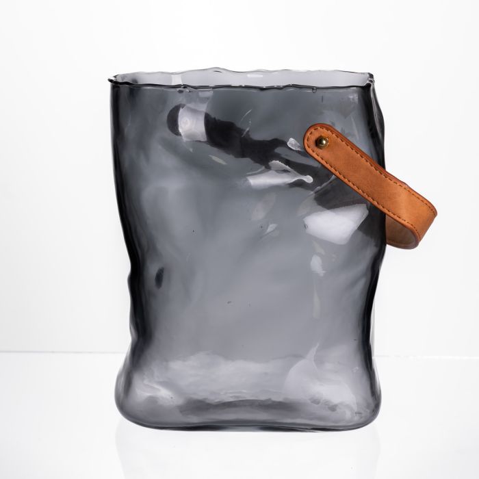 Подарункова скляна ваза сумочка з ручкою 18×9×25 (см) декоративна Сірий HP-19-157-2 (HP-19-157-2) - изображение 1