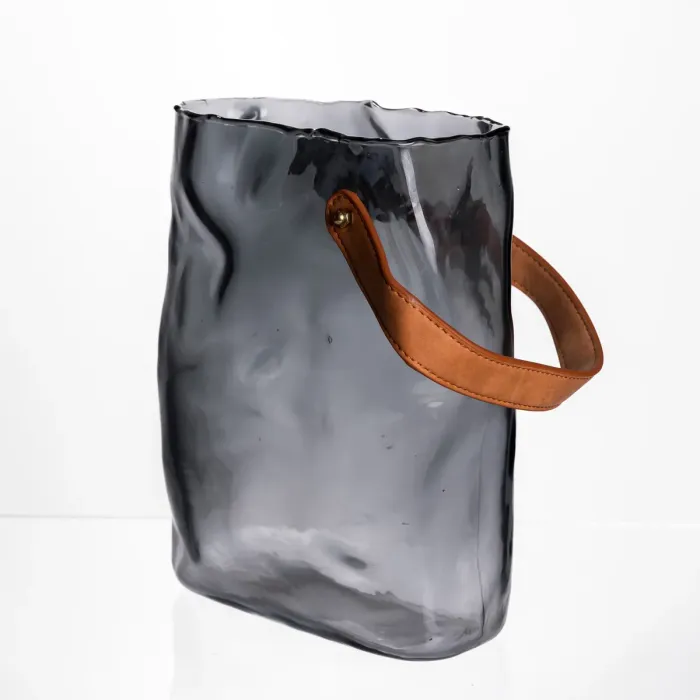 Подарункова скляна ваза сумочка з ручкою 18×9×25 (см) декоративна Сірий HP-19-157-2 (HP-19-157-2) - зображення 2
