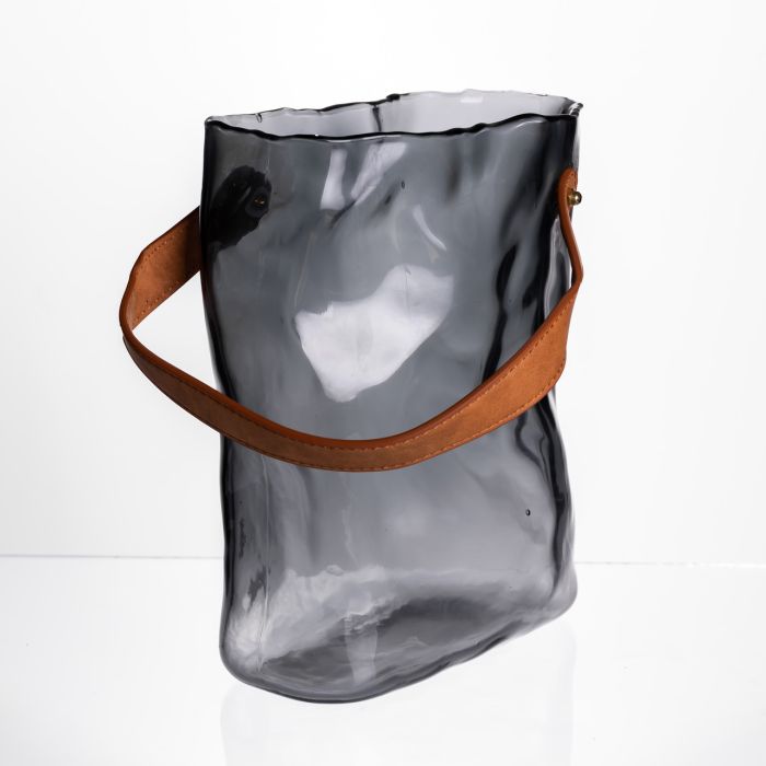 Подарункова скляна ваза сумочка з ручкою 18×9×25 (см) декоративна Сірий HP-19-157-2 (HP-19-157-2) - изображение 4