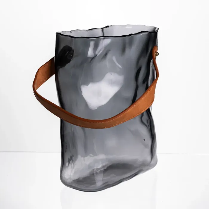 Подарункова скляна ваза сумочка з ручкою 18×9×25 (см) декоративна Сірий HP-19-157-2 (HP-19-157-2) - зображення 4