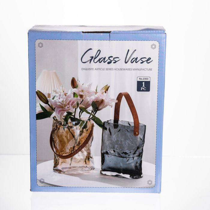 Подарункова скляна ваза сумочка з ручкою 18×9×25 (см) декоративна Сірий HP-19-157-2 (HP-19-157-2) - изображение 5