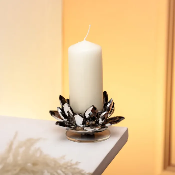 Підсвічник лотос скляний на одну свічку 11×11×6 см декоративний Сірий (HP-4-92) - изображение 4