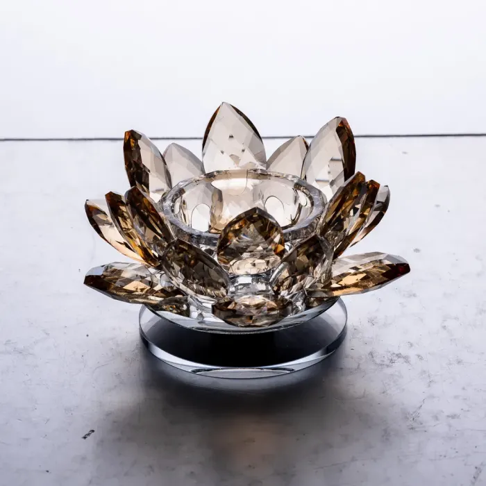 Підсвічник лотос скляний на одну свічку 11×11×6 см декоративний Золотистий (HP-4-91) - изображение 2