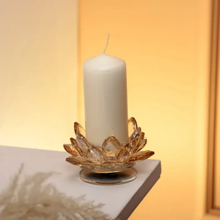 Підсвічник лотос скляний на одну свічку 11×11×6 см декоративний Золотистий (HP-4-91) - изображение 3