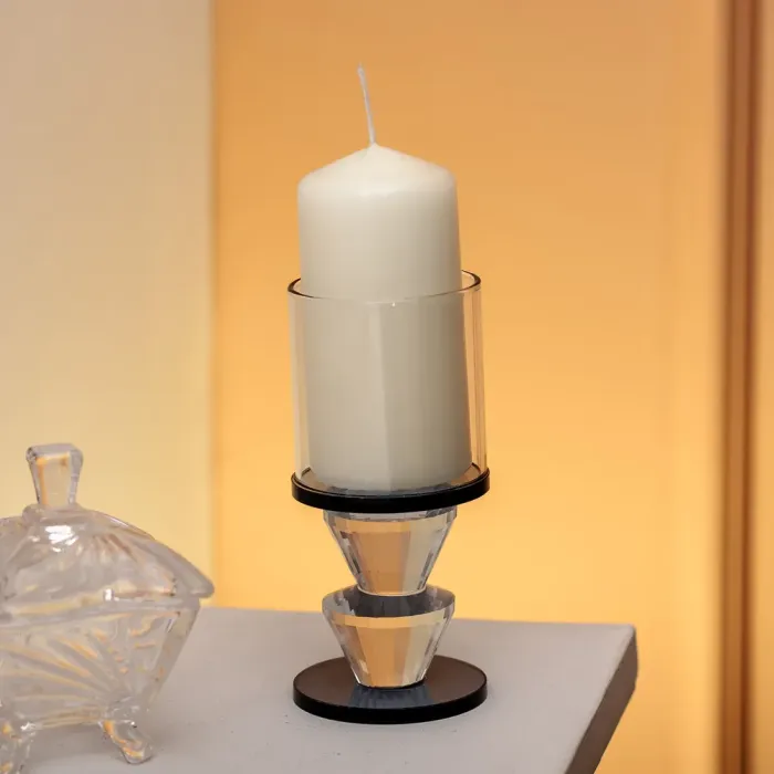 Підсвічник скляний 6×13 см на одну свічку підсвічник келих на ніжці декоративний Сірий (HP-4-20M) - изображение 3