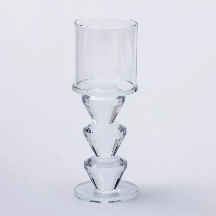 Підсвічник скляний 6×16.5 см на одну свічку підсвічник келих на ніжці декоративний прозорий (HP-4-29L) - изображение 2