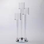 Підсвічник скляний на 3 свічки 12×37.5 см підсвічник декоративний прозорий на ніжці (HP-4-13)