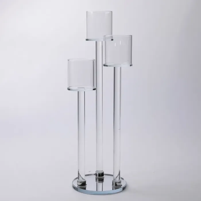 Підсвічник скляний на 3 свічки 12×37.5 см підсвічник декоративний прозорий на ніжці (HP-4-13) - зображення 1