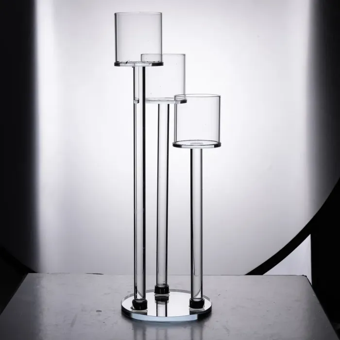 Підсвічник скляний на 3 свічки 12×37.5 см підсвічник декоративний прозорий на ніжці (HP-4-13) - зображення 2