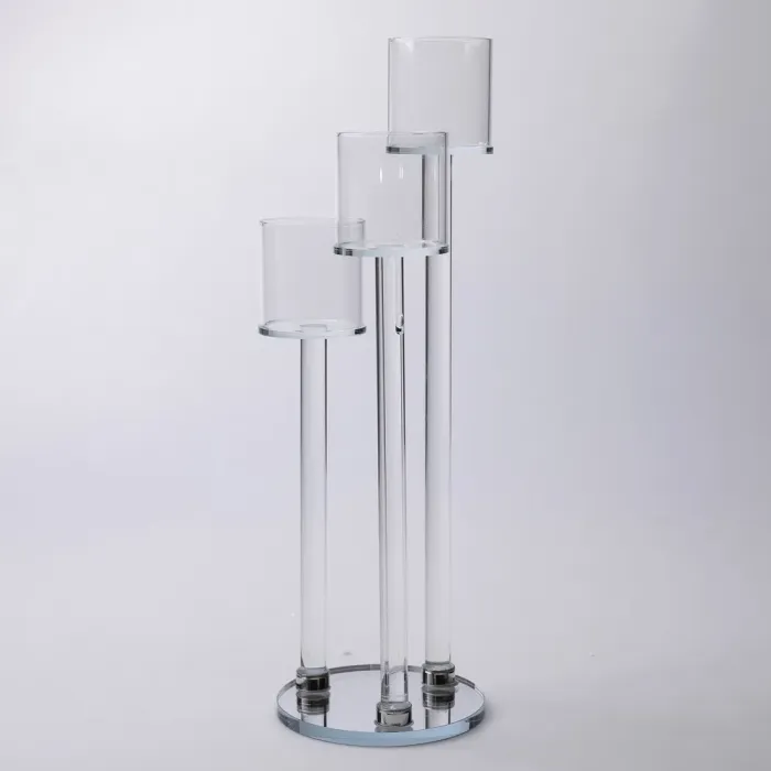 Підсвічник скляний на 3 свічки 12×37.5 см підсвічник декоративний прозорий на ніжці (HP-4-13) - зображення 3