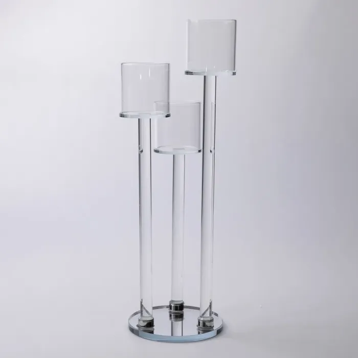 Підсвічник скляний на 3 свічки 12×37.5 см підсвічник декоративний прозорий на ніжці (HP-4-13) - зображення 4