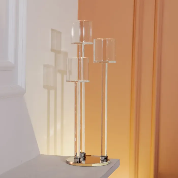 Підсвічник скляний на 3 свічки 12×37.5 см підсвічник декоративний прозорий на ніжці (HP-4-13) - зображення 5