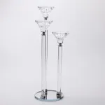 Підсвічник скляний на 3 свічки 12×37 см підсвічник декоративний прозорий на ніжці (HP-4-17)