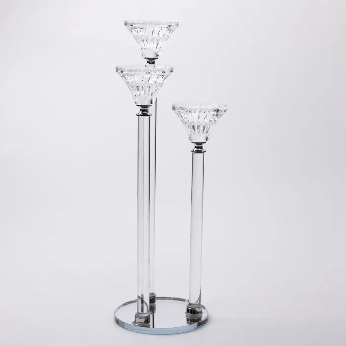 Підсвічник скляний на 3 свічки 12×37 см підсвічник декоративний прозорий на ніжці (HP-4-17) - изображение 1