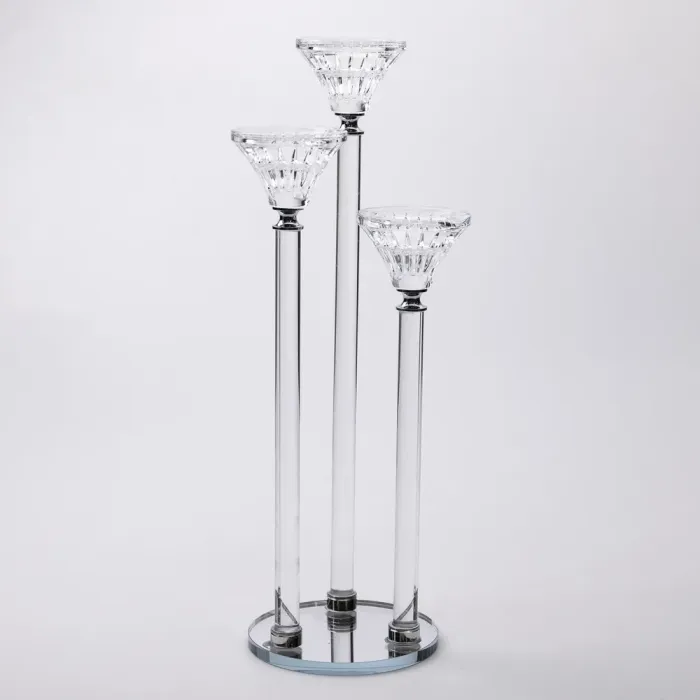 Підсвічник скляний на 3 свічки 12×37 см підсвічник декоративний прозорий на ніжці (HP-4-17) - изображение 3