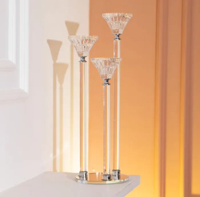 Підсвічник скляний на 3 свічки 12×37 см підсвічник декоративний прозорий на ніжці (HP-4-17) - изображение 5