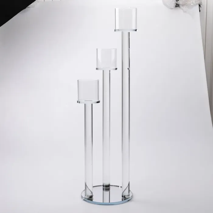 Підсвічник скляний на 3 свічки 16×57 см підсвічник декоративний прозорий на ніжці (HP-4-15) - изображение 1