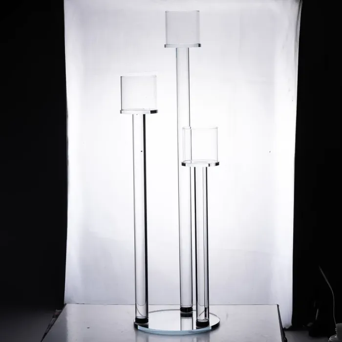 Підсвічник скляний на 3 свічки 16×57 см підсвічник декоративний прозорий на ніжці (HP-4-15) - изображение 2