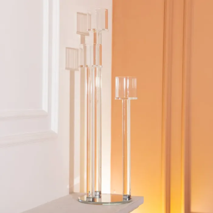 Підсвічник скляний на 3 свічки 16×57 см підсвічник декоративний прозорий на ніжці (HP-4-15) - изображение 4