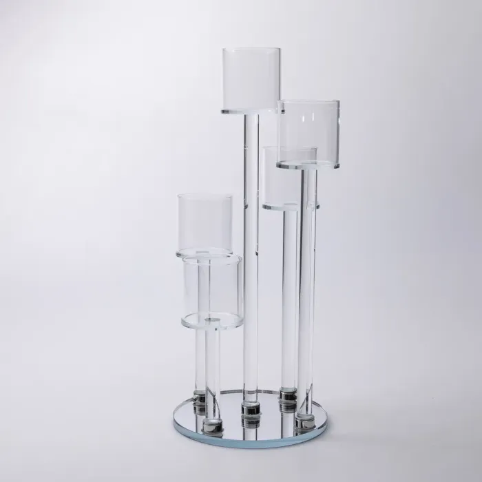 Підсвічник скляний на 5 свічок 16×38 см підсвічник декоративний прозорий на ніжці (HP-4-14) - изображение 1