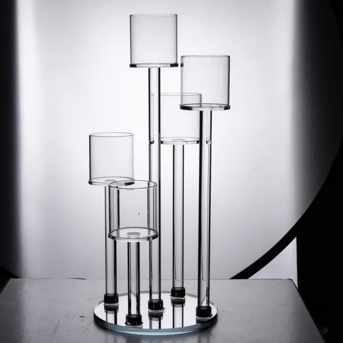 Підсвічник скляний на 5 свічок 16×38 см підсвічник декоративний прозорий на ніжці (HP-4-14) - изображение 2