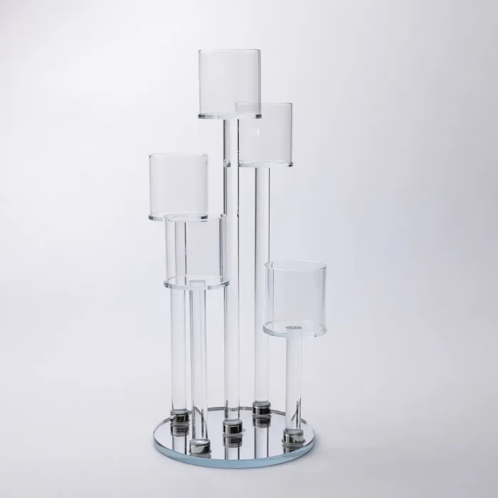 Підсвічник скляний на 5 свічок 16×38 см підсвічник декоративний прозорий на ніжці (HP-4-14) - изображение 3