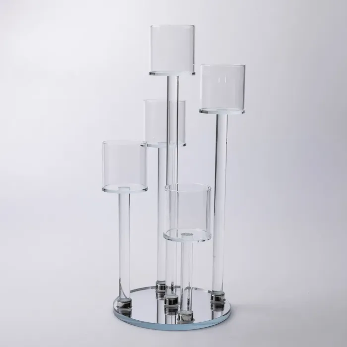 Підсвічник скляний на 5 свічок 16×38 см підсвічник декоративний прозорий на ніжці (HP-4-14) - изображение 4