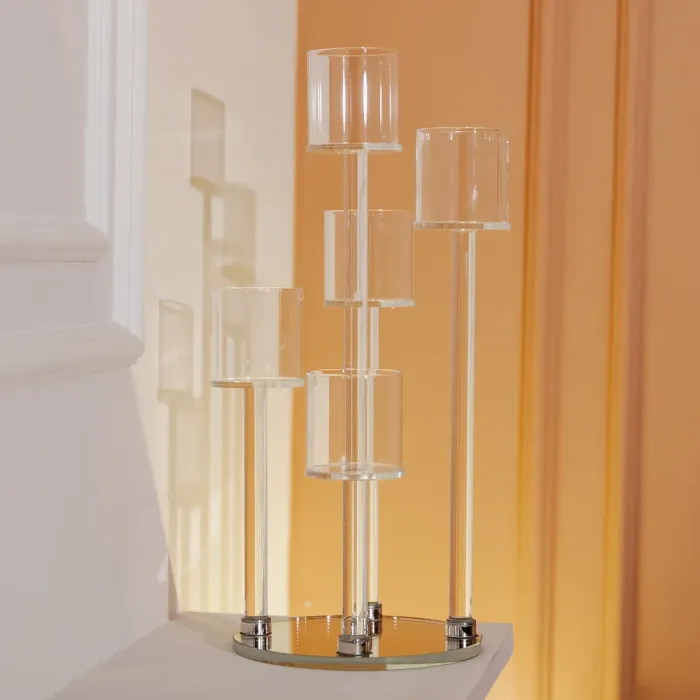 Підсвічник скляний на 5 свічок 16×38 см підсвічник декоративний прозорий на ніжці (HP-4-14) - изображение 6