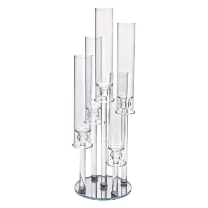 Підсвічник скляний на 5 свічок 20×72.5 см підсвічник декоративний прозорий на ніжці (HP-4-64) - изображение 1