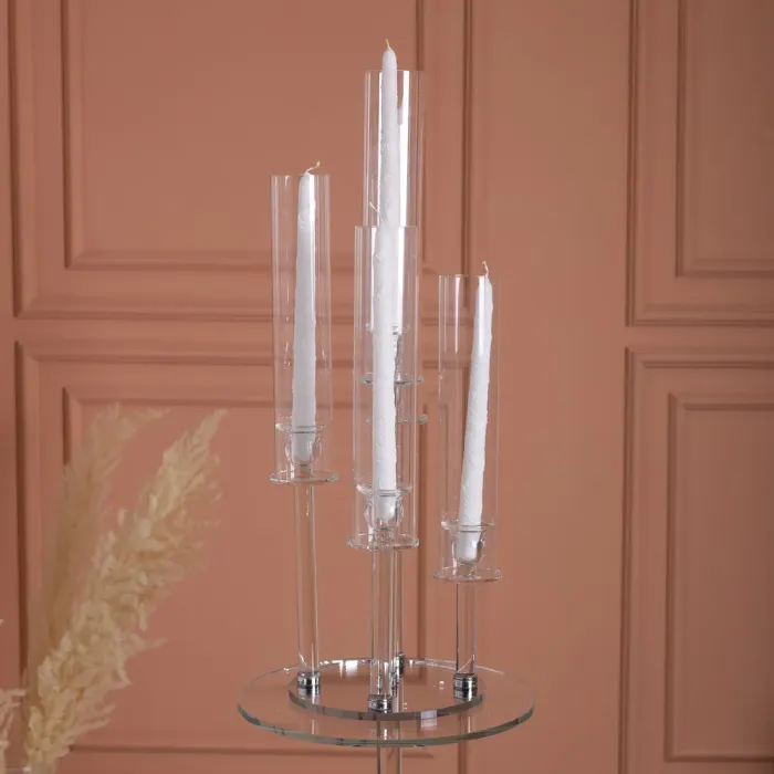 Підсвічник скляний на 5 свічок 20×72.5 см підсвічник декоративний прозорий на ніжці (HP-4-64) - изображение 2