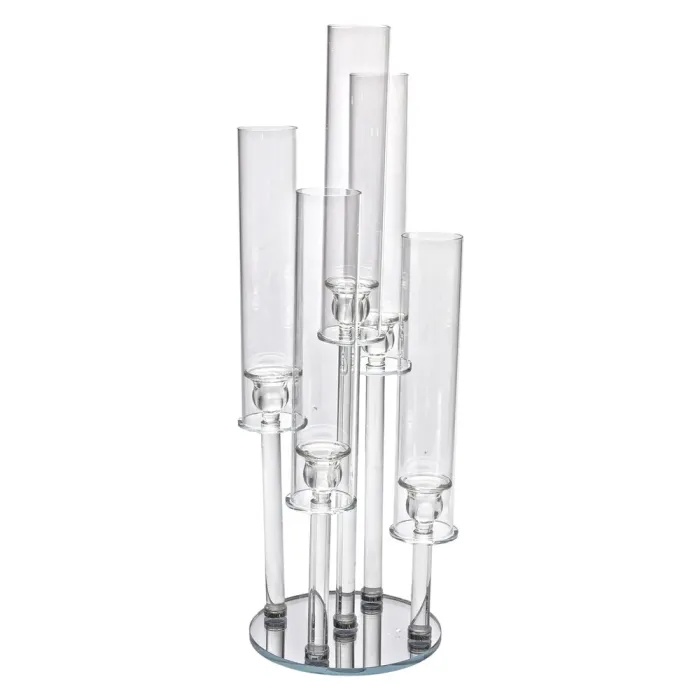 Підсвічник скляний на 5 свічок 20×72.5 см підсвічник декоративний прозорий на ніжці (HP-4-64) - изображение 3