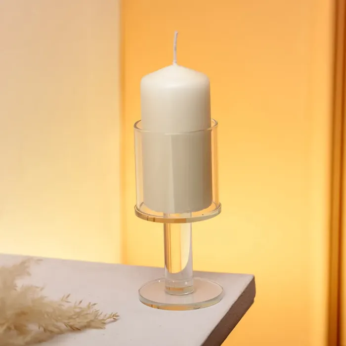 Підсвічник скляний на ніжці 6×12.5 см підсвічник келих декоративний прозорий (HP-4-37S) - изображение 3