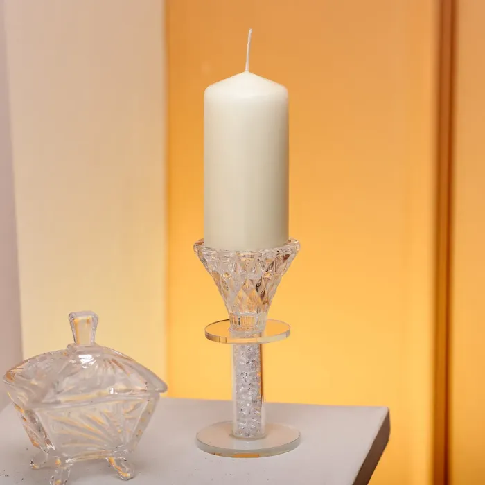 Підсвічник скляний на ніжці 6×12 см декоративний прозорий підсвічник на стіл (HP-4-60M) - зображення 3
