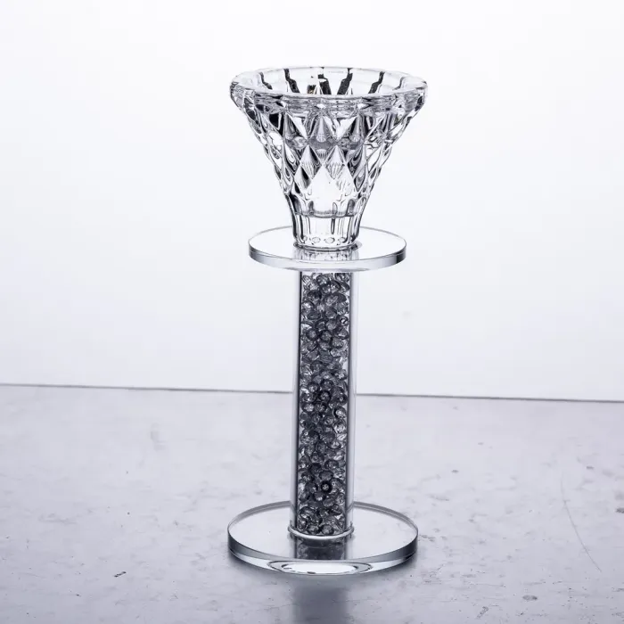 Підсвічник скляний на ніжці 6×15 см декоративний прозорий підсвічник на стіл (HP-4-61L) - изображение 1