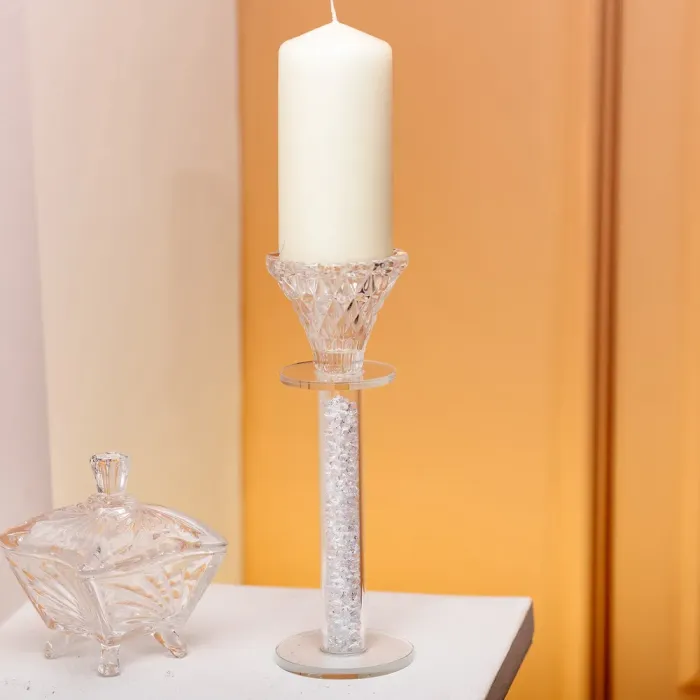 Підсвічник скляний на ніжці 6×18 см декоративний прозорий підсвічник на стіл (HP-4-62XL) - изображение 3
